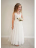 Ivory Eyelash Lace Tulle Sheer Back Flower Girl Dress